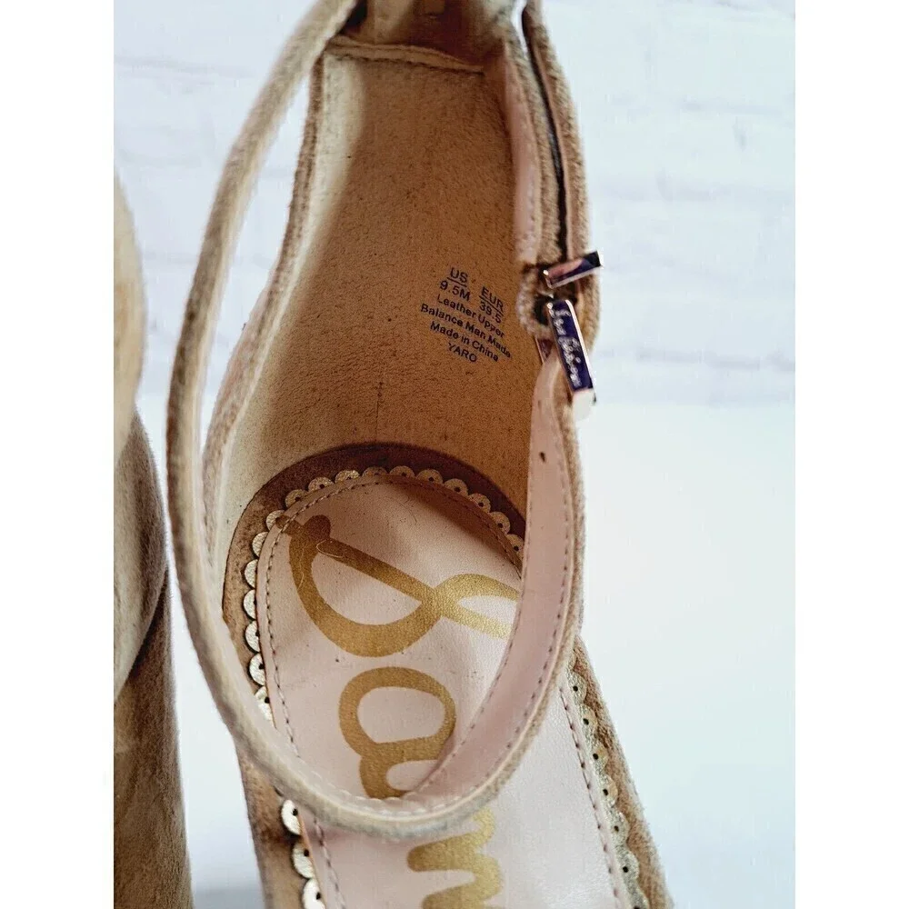 SAM Edelman Sandals Womens 9.5 M Yaro Heels Ankle Strappy Tan Leather - Picture 3 of 8
